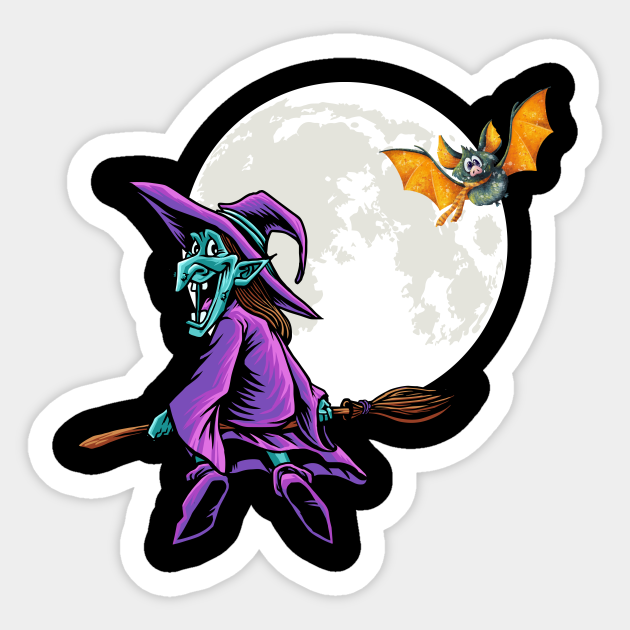 Flying Witch Moon Bat - Witch - Sticker | TeePublic